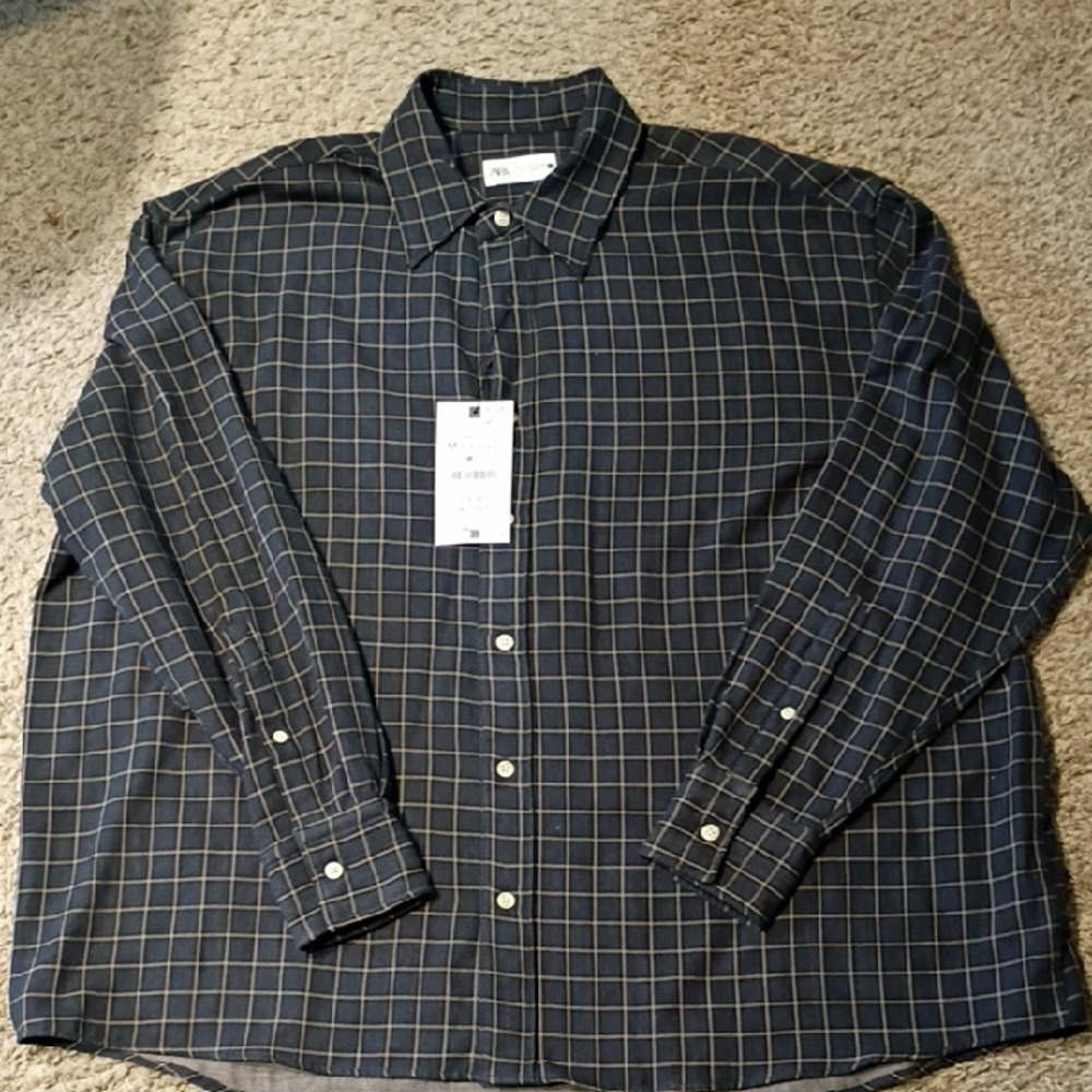 Zara Black and White Checkered Casual Shirt